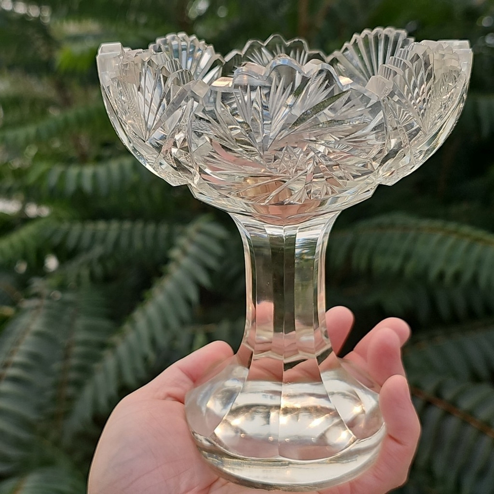 Vintage Crystal Candy Dish Pinwheel Heavy 6.5" X 5.5"